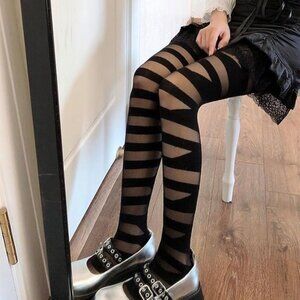 Striped after nylon tights stocking hose black